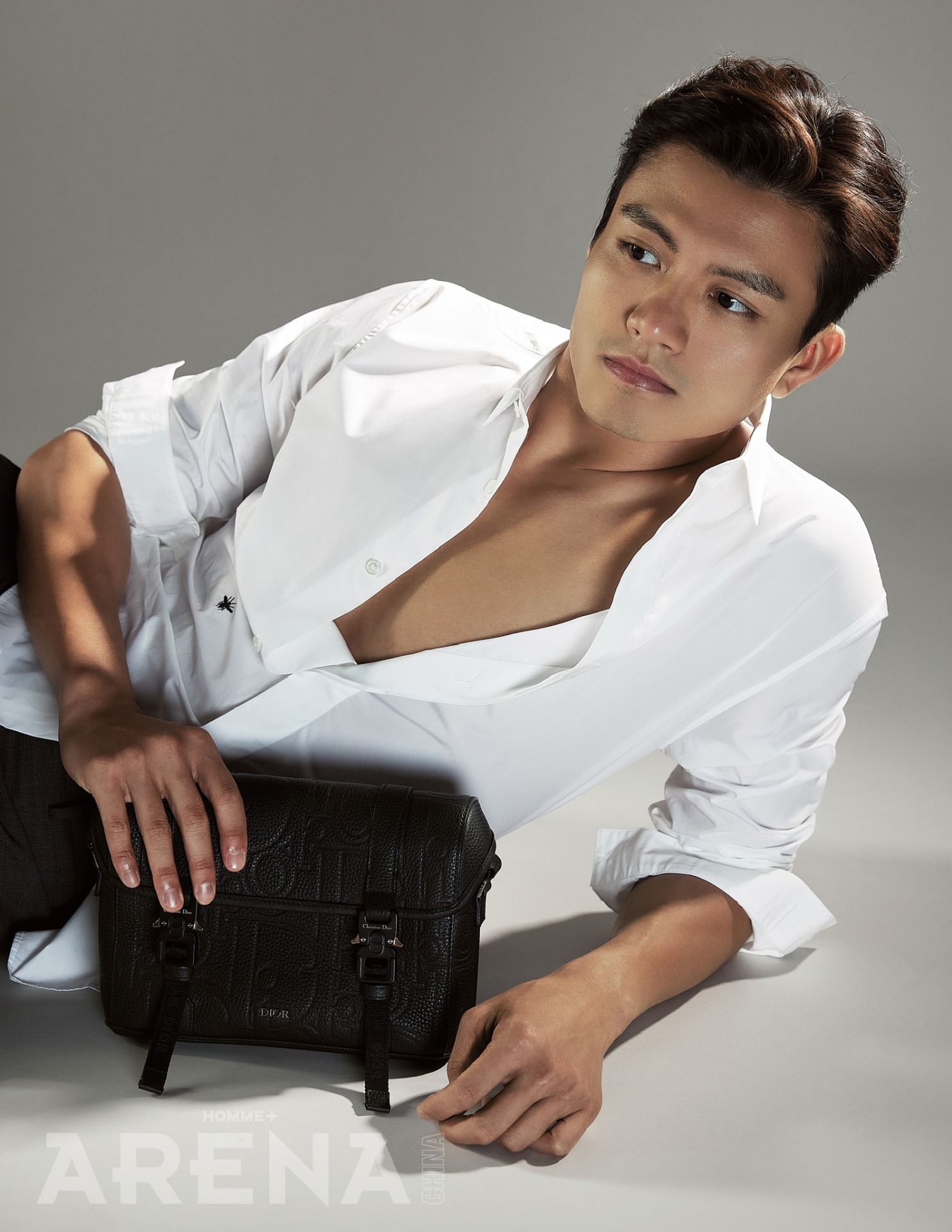 Arena Homme+ China — Dior white shirt and bag editorial
