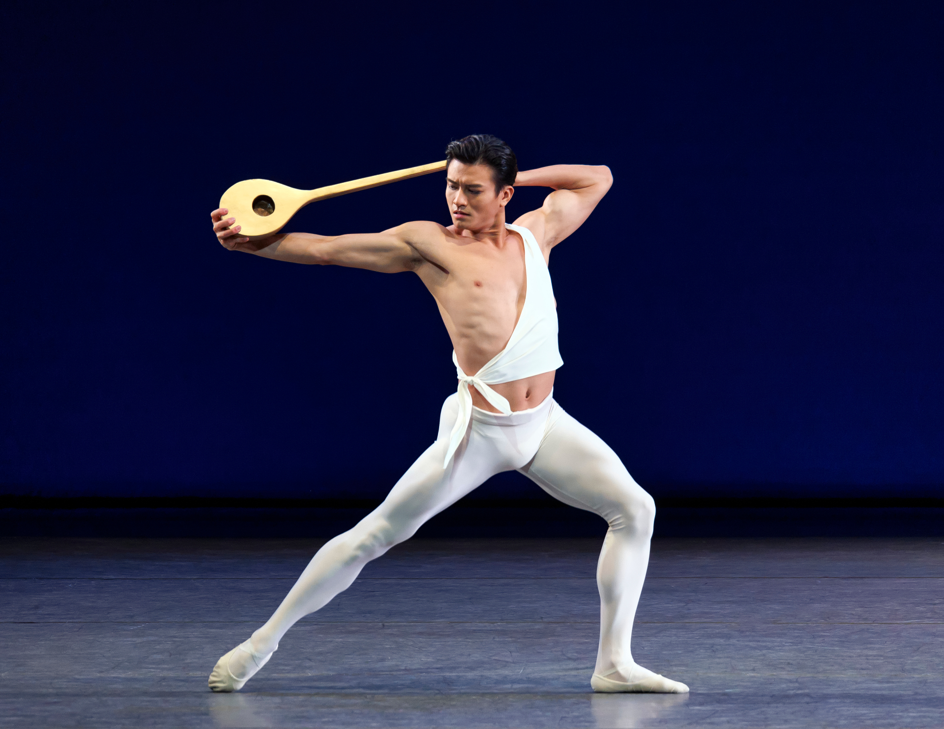 Apollo series — Apollo — wide lunge cradling the lute behind the head