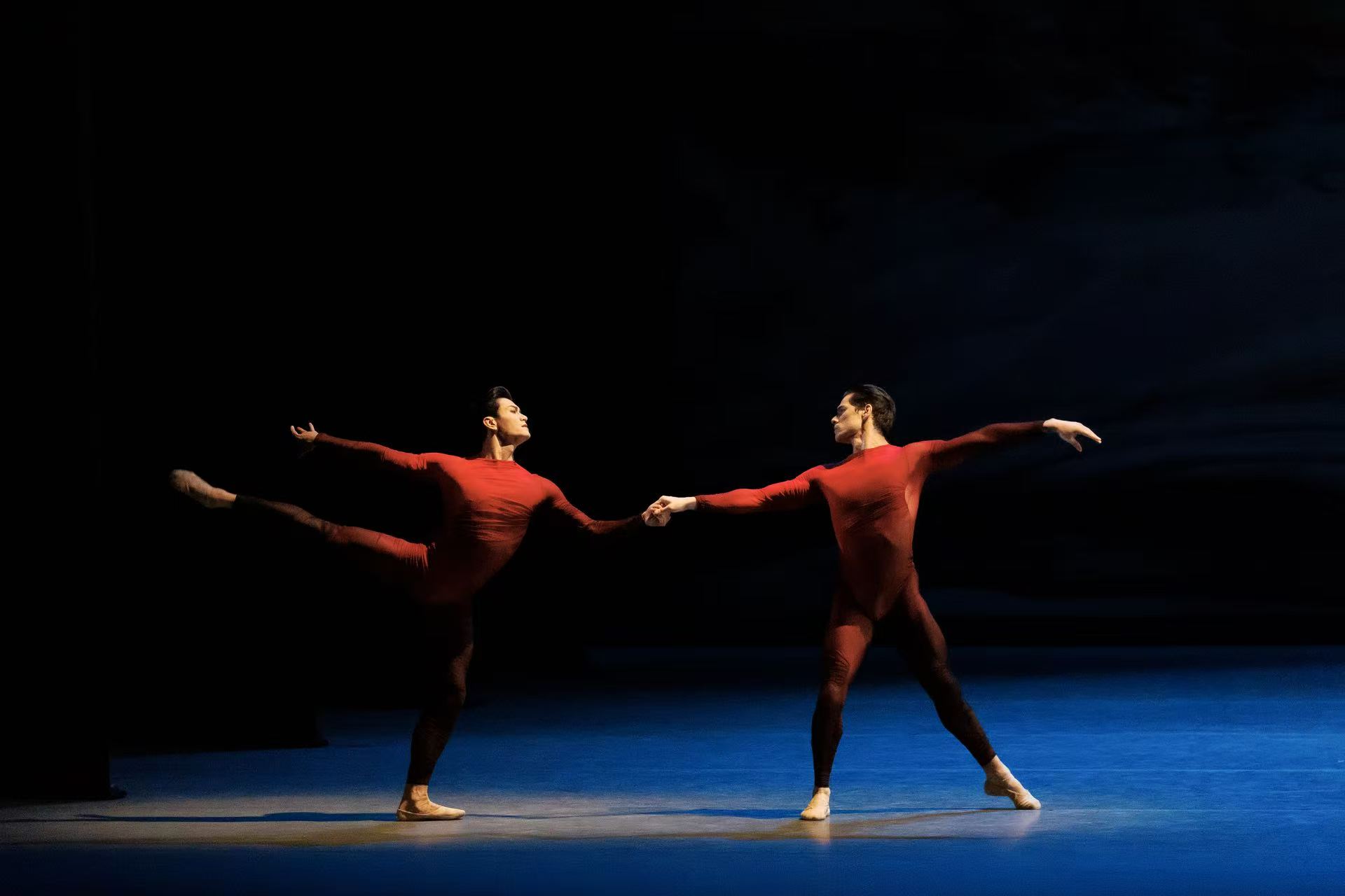 From You Within Me series — From You Within Me — partnered duet in red unitards under stage light